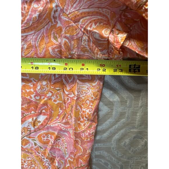 Nanette Lepore Womens XL Blouse Ruffle Puff Sleeve Orange Paisley Summer Boho - Picture 5 of 7